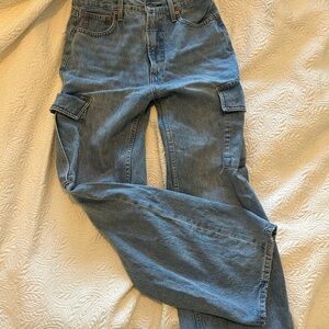 Aritzia Denim Forum Mid Wash Denim Cargo Jeans